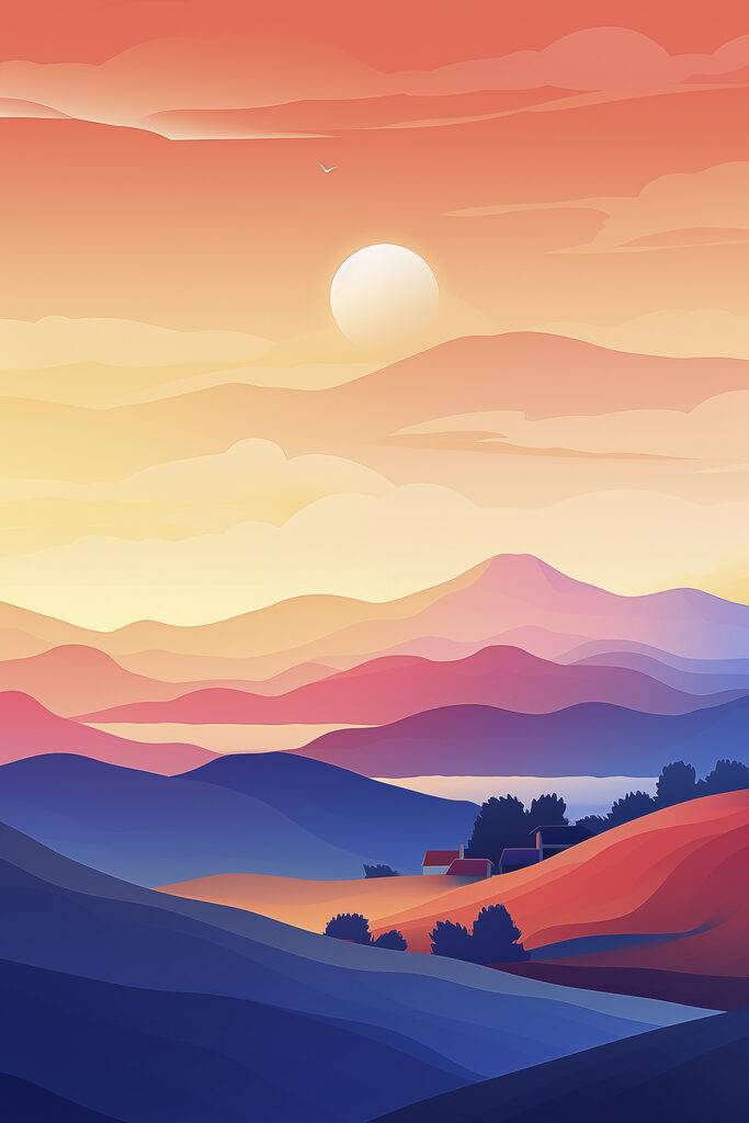 Landscape of mountains and a house Landscape of mountains and a house