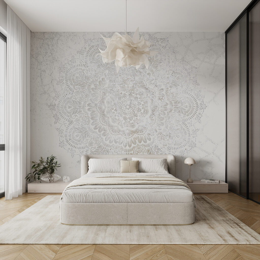 White circular pattern on a white surface