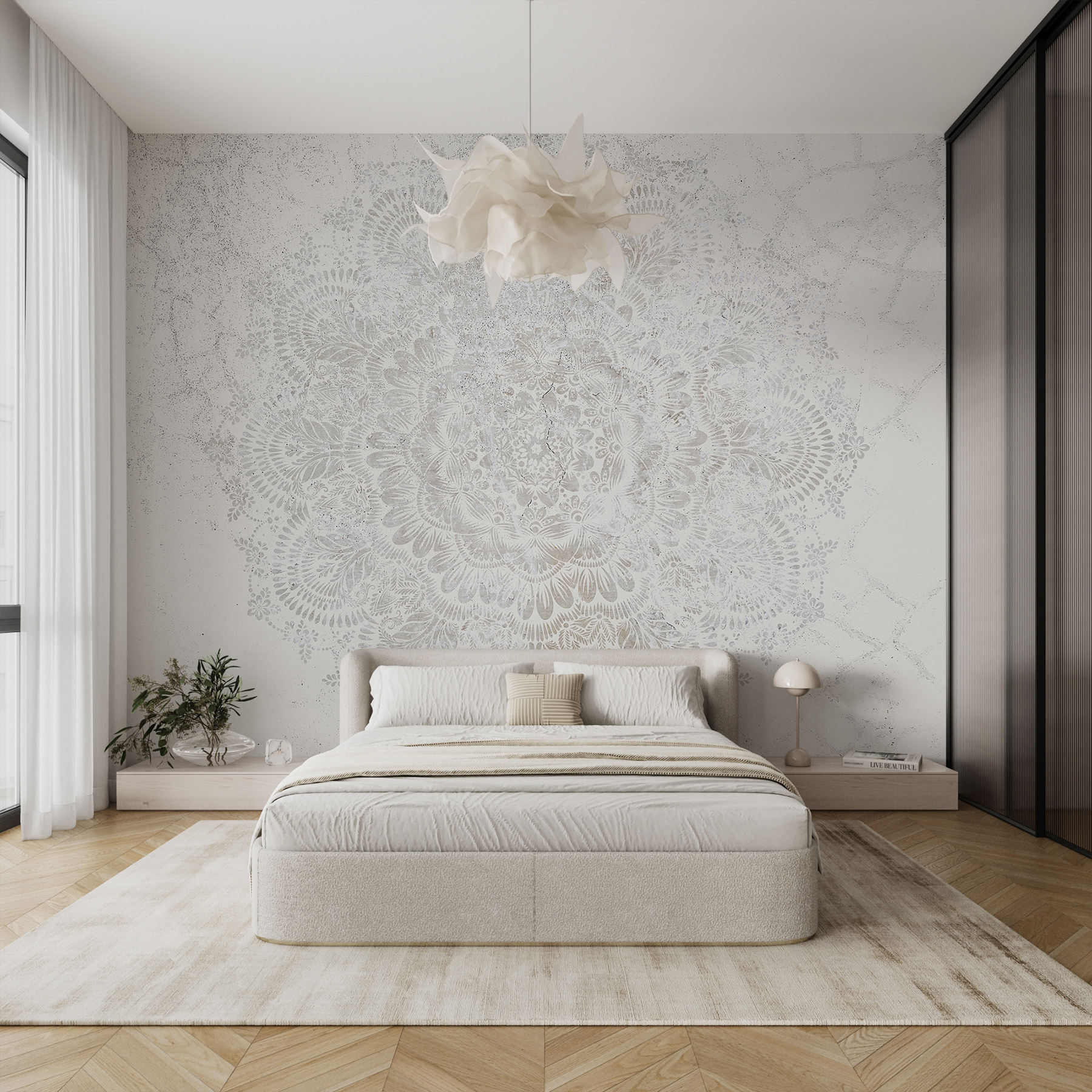 White circular pattern on a white surface