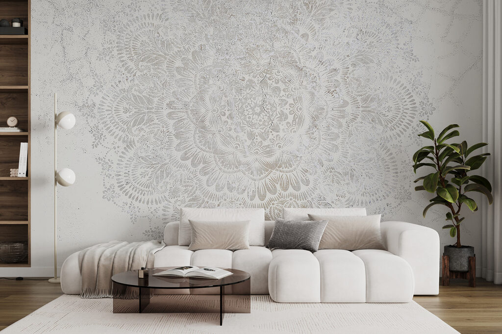 White circular pattern on a white surface