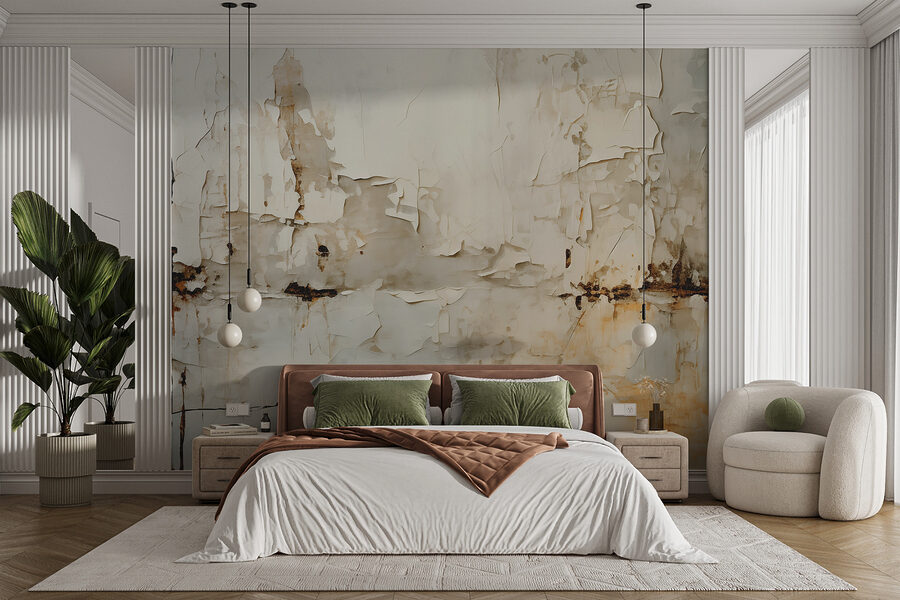 Pared blanca con pintura desconchada