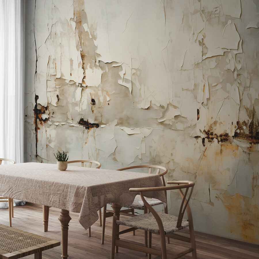 Pared blanca con pintura desconchada