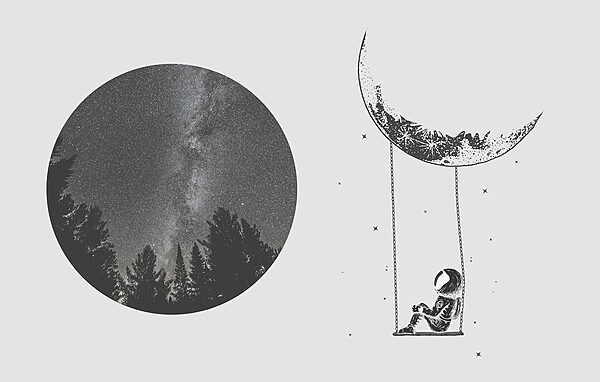 Luna y una persona en un columpio Luna y una persona en un columpio