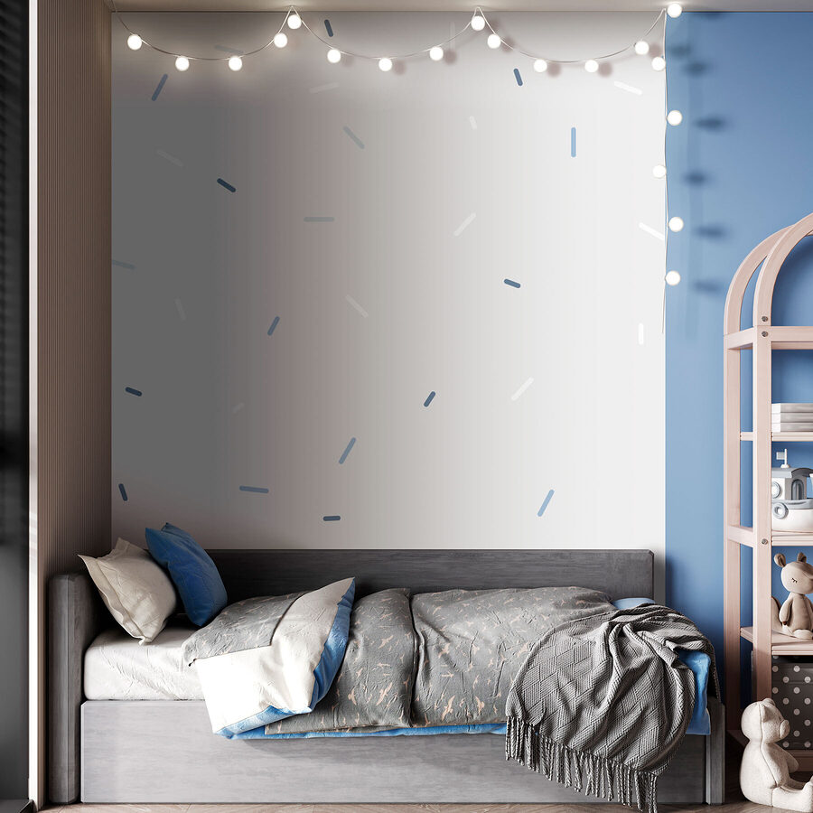 Fondo blanco con motas azules y blancas