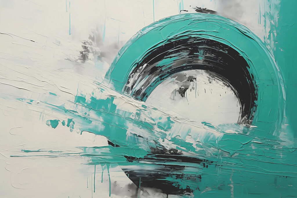 Painting of a circle with black and white paint