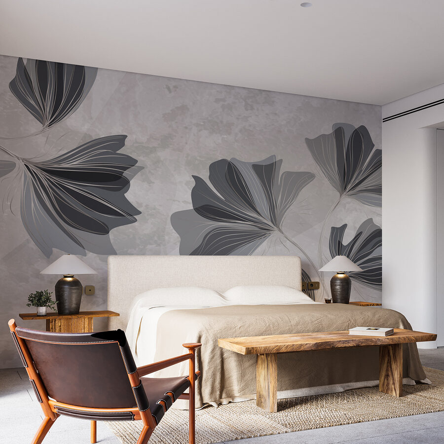 Diseño floral en gris y blanco