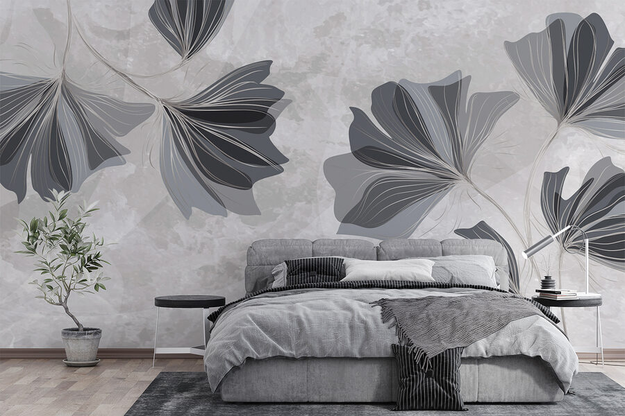 Diseño floral en gris y blanco