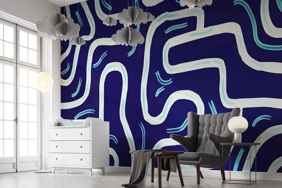 Estampado azul y blanco