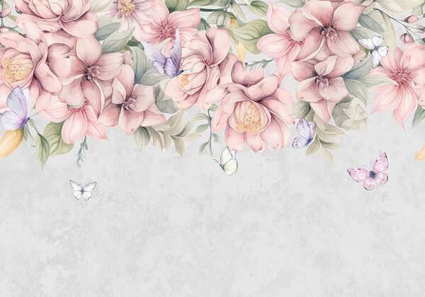 Primer plano de flores y mariposas Primer plano de flores y mariposas