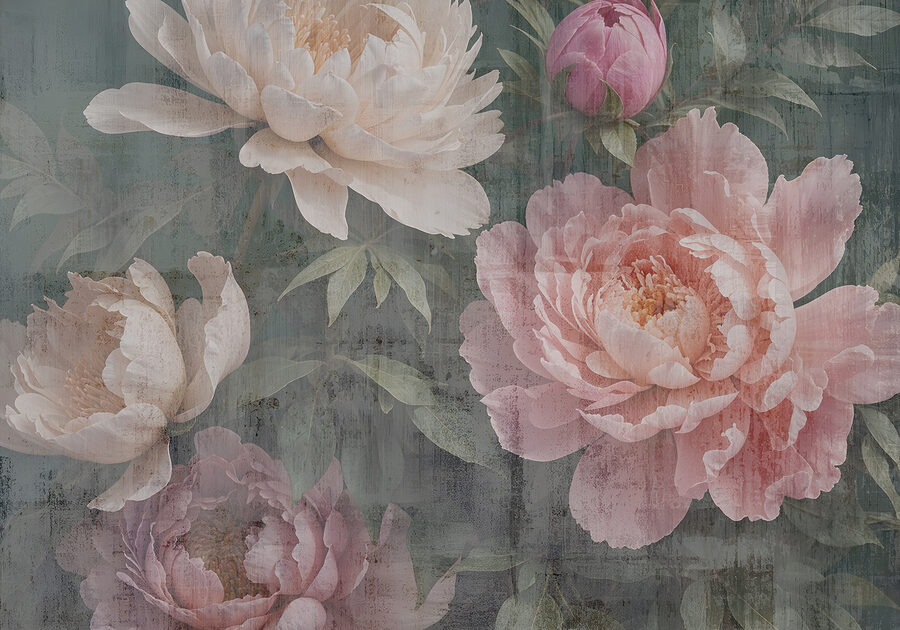 Grupo de flores sobre fondo gris