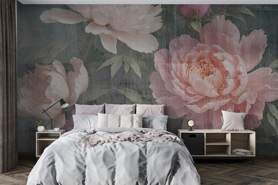 Grupo de flores sobre fondo gris