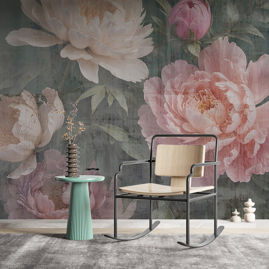 Grupo de flores sobre fondo gris