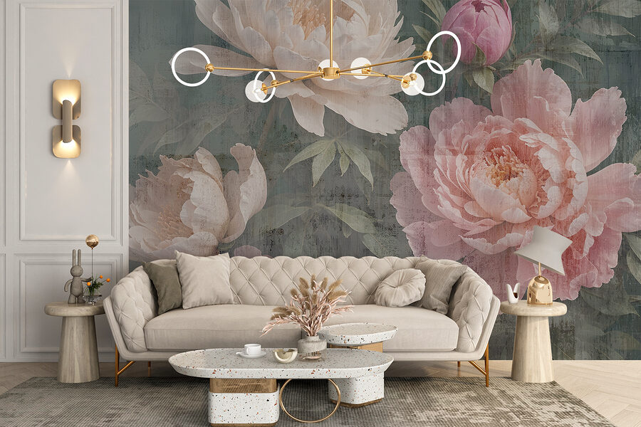 Grupo de flores sobre fondo gris