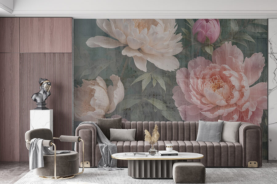 Grupo de flores sobre fondo gris
