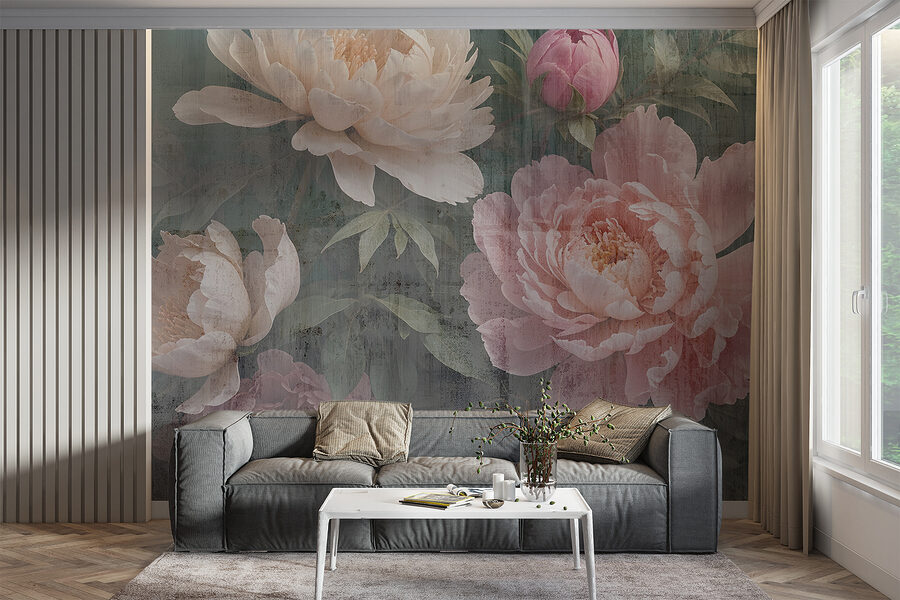 Grupo de flores sobre fondo gris