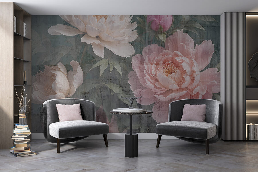 Grupo de flores sobre fondo gris