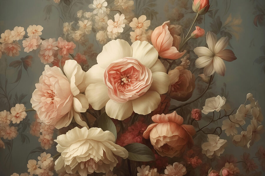 Pintura de flores en una pared