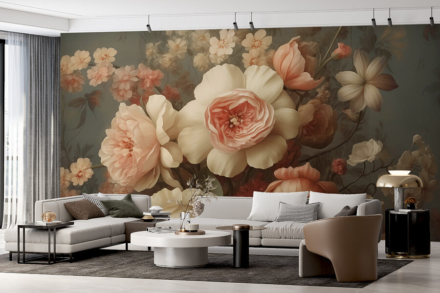 Pintura de flores en una pared