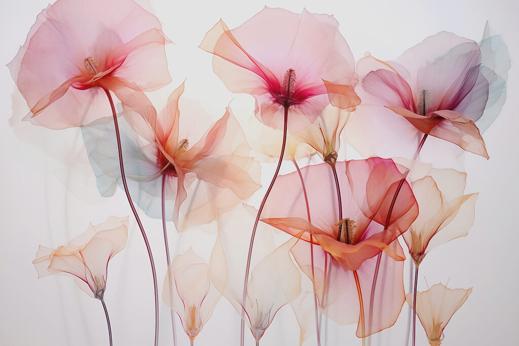 Grupo de flores con pétalos transparentes Grupo de flores con pétalos transparentes