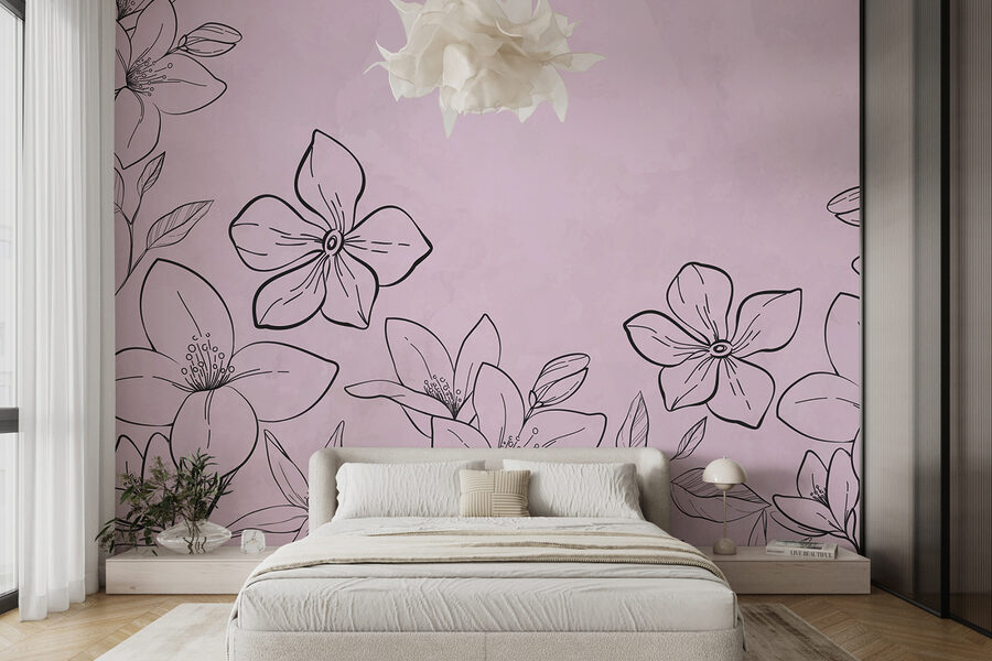 Dibujo de flores sobre fondo rosa