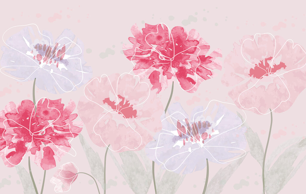Grupo de flores sobre fondo rosa Grupo de flores sobre fondo rosa