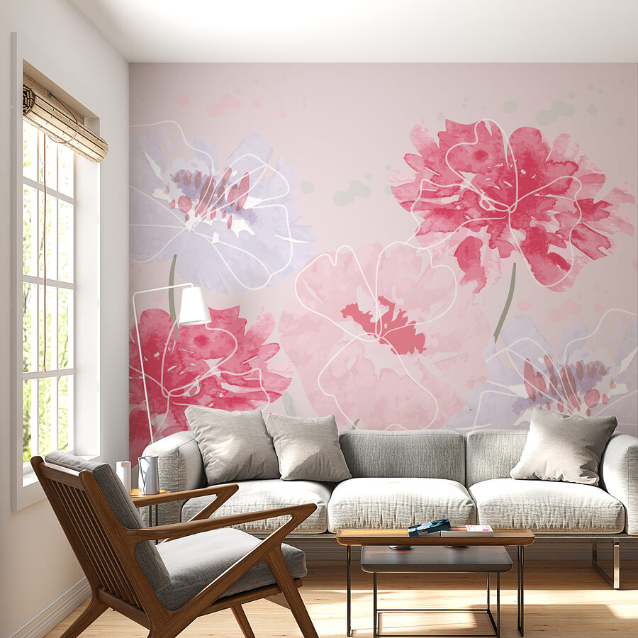 Grupo de flores sobre fondo rosa