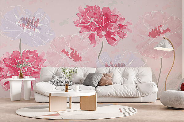 Grupo de flores sobre fondo rosa Grupo de flores sobre fondo rosa
