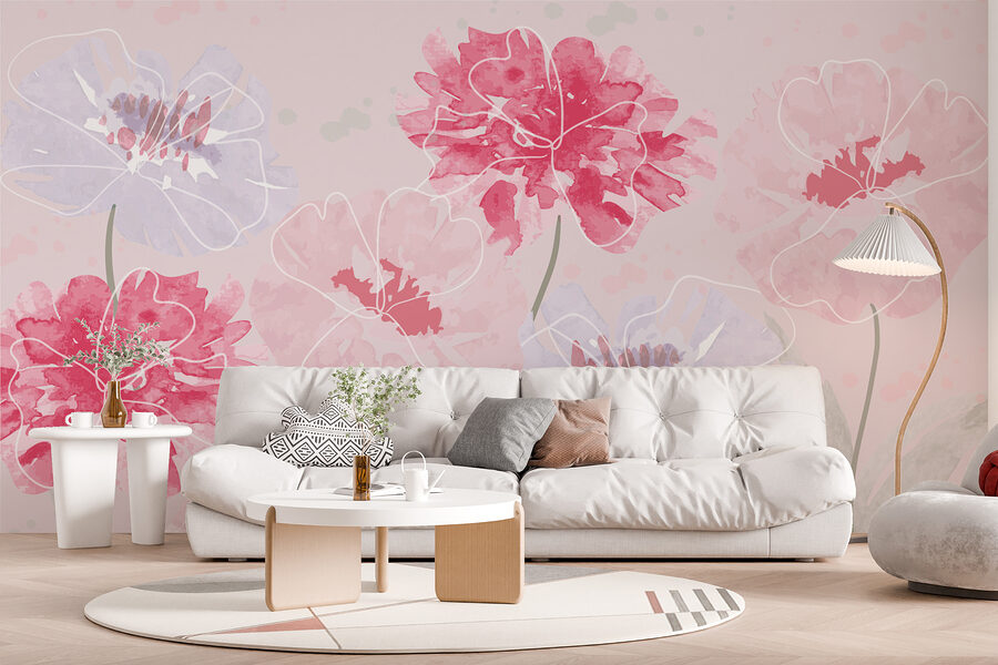 Grupo de flores sobre fondo rosa