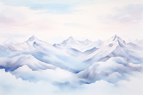 Acuarela de montañas y nubes Acuarela de montañas y nubes
