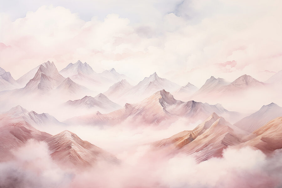 Pintura de montañas y nubes