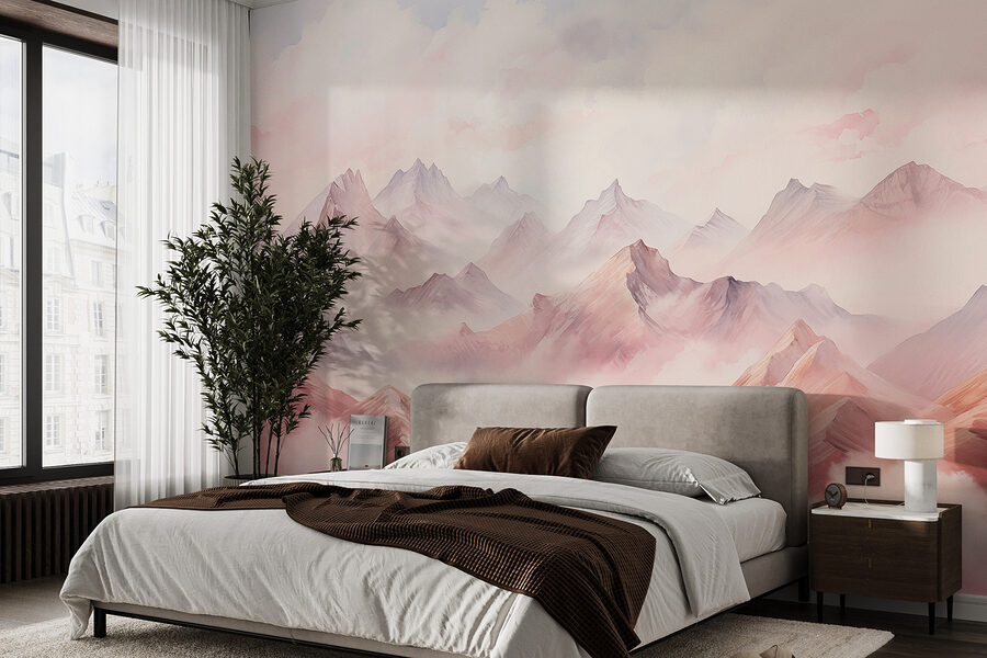 Pintura de montañas y nubes
