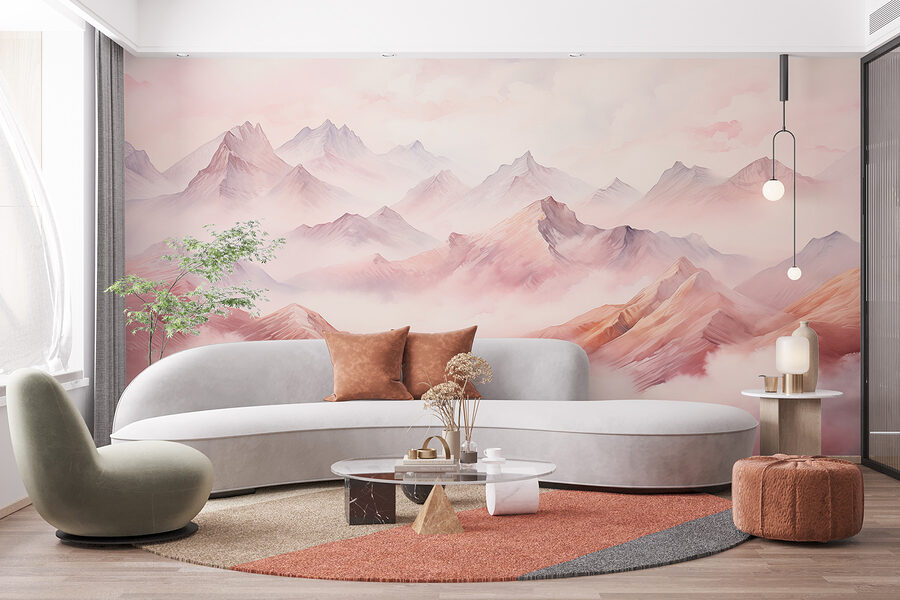 Pintura de montañas y nubes