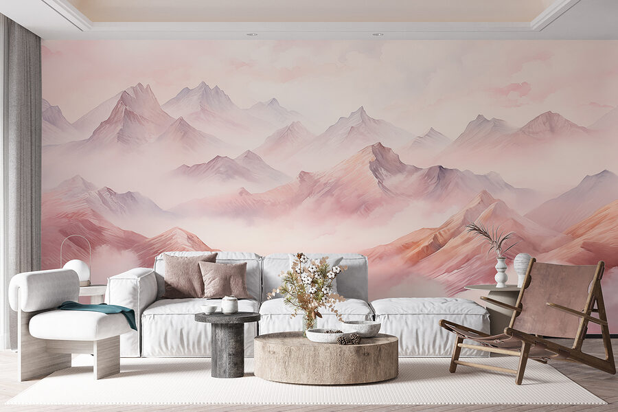 Pintura de montañas y nubes