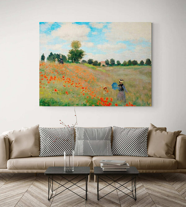 Painting of people walking in a field of flowers Painting of people walking in a field of flowers