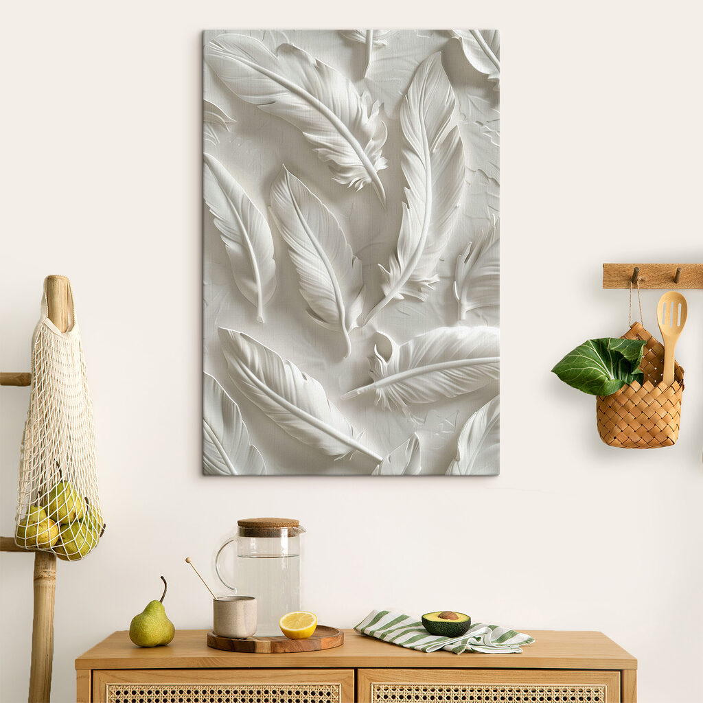 White feather carving on a wall