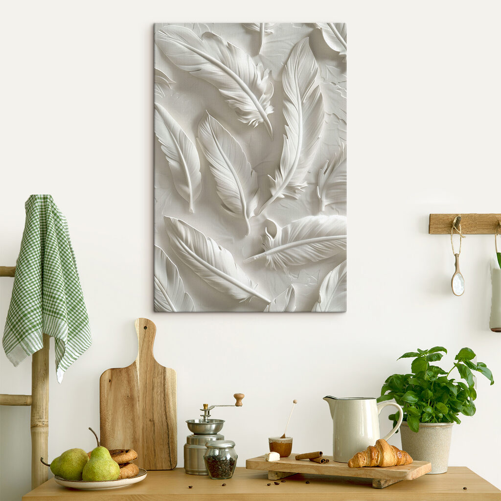 White feather carving on a wall