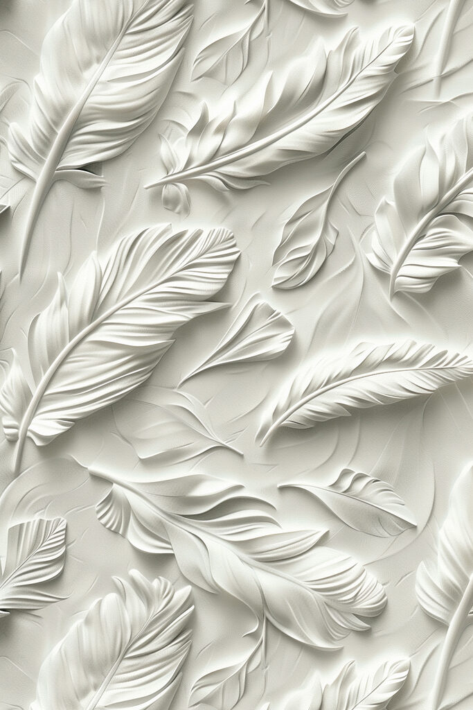 White feather carving on a wall White feather carving on a wall
