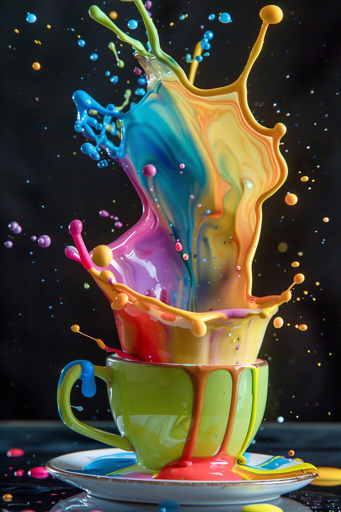 Colorful splashing liquid in a cup Colorful splashing liquid in a cup