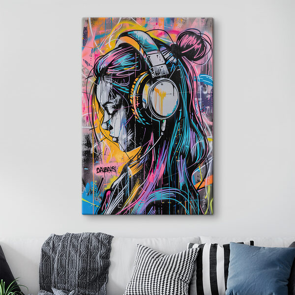 Cuadros Graffiti de una mujer con auriculares (SKU: s39443) Cuadros Cuadros Graffiti de una mujer con auriculares (SKU: s39443)