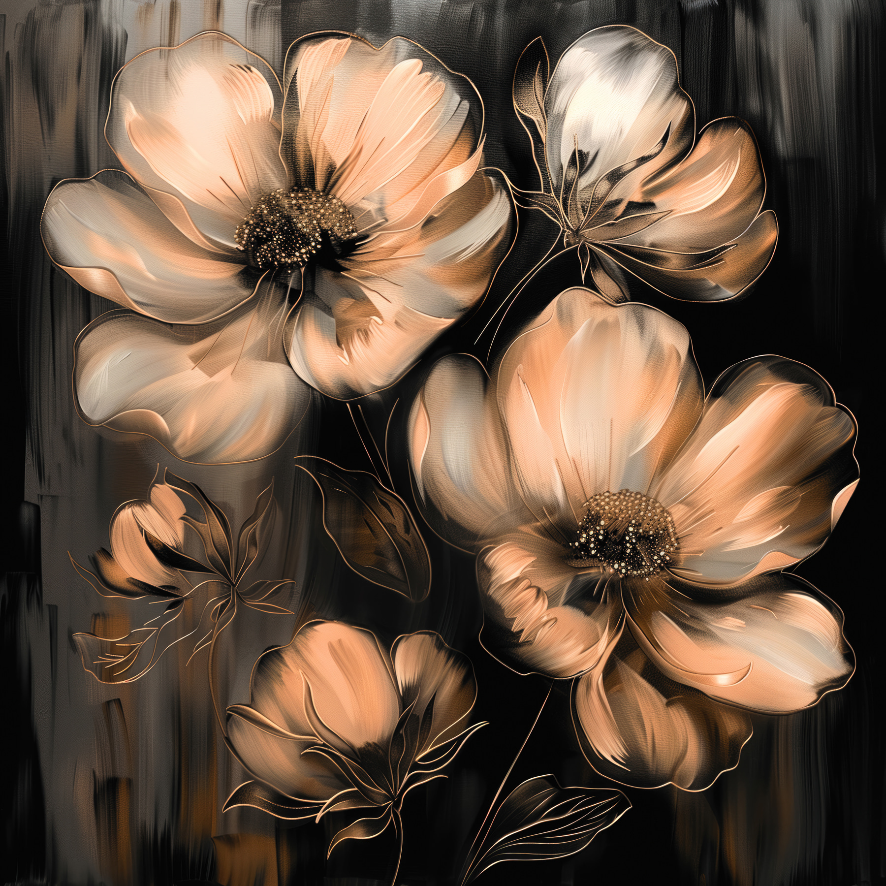 Painting of flowers on a black background