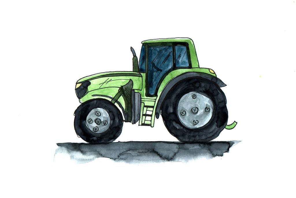 Green tractor with large wheels
