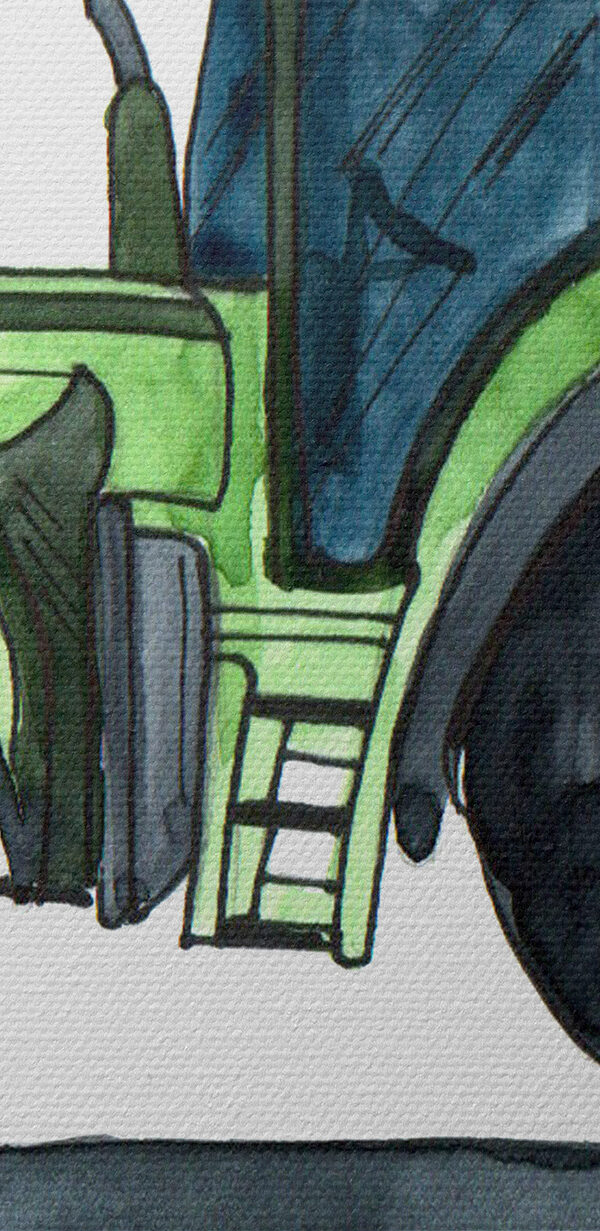 Green tractor with large wheels