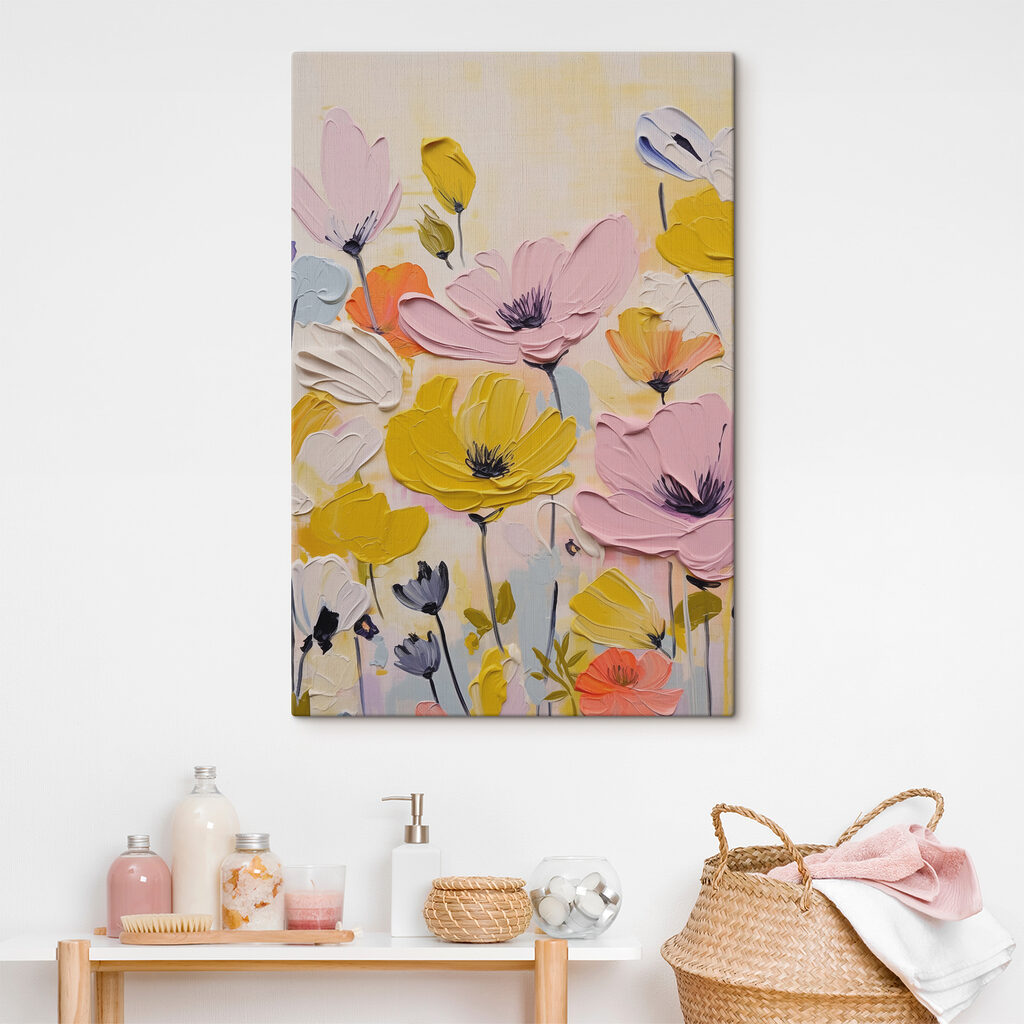 Painting of flowers on a white surface Painting of flowers on a white surface