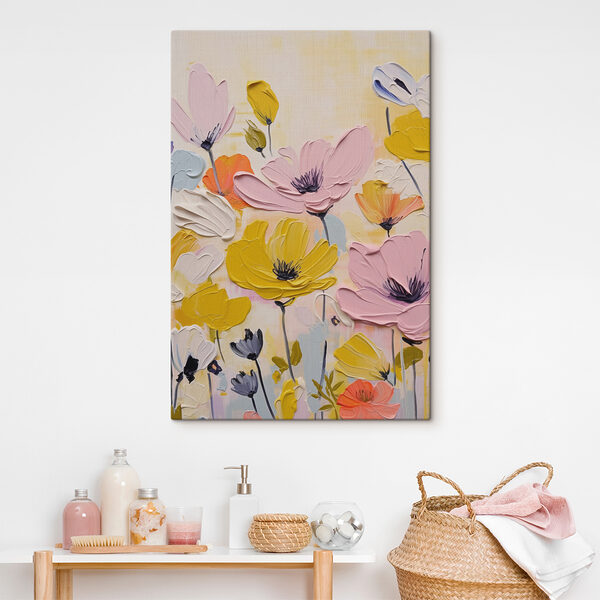 Painting of flowers on a white surface Painting of flowers on a white surface