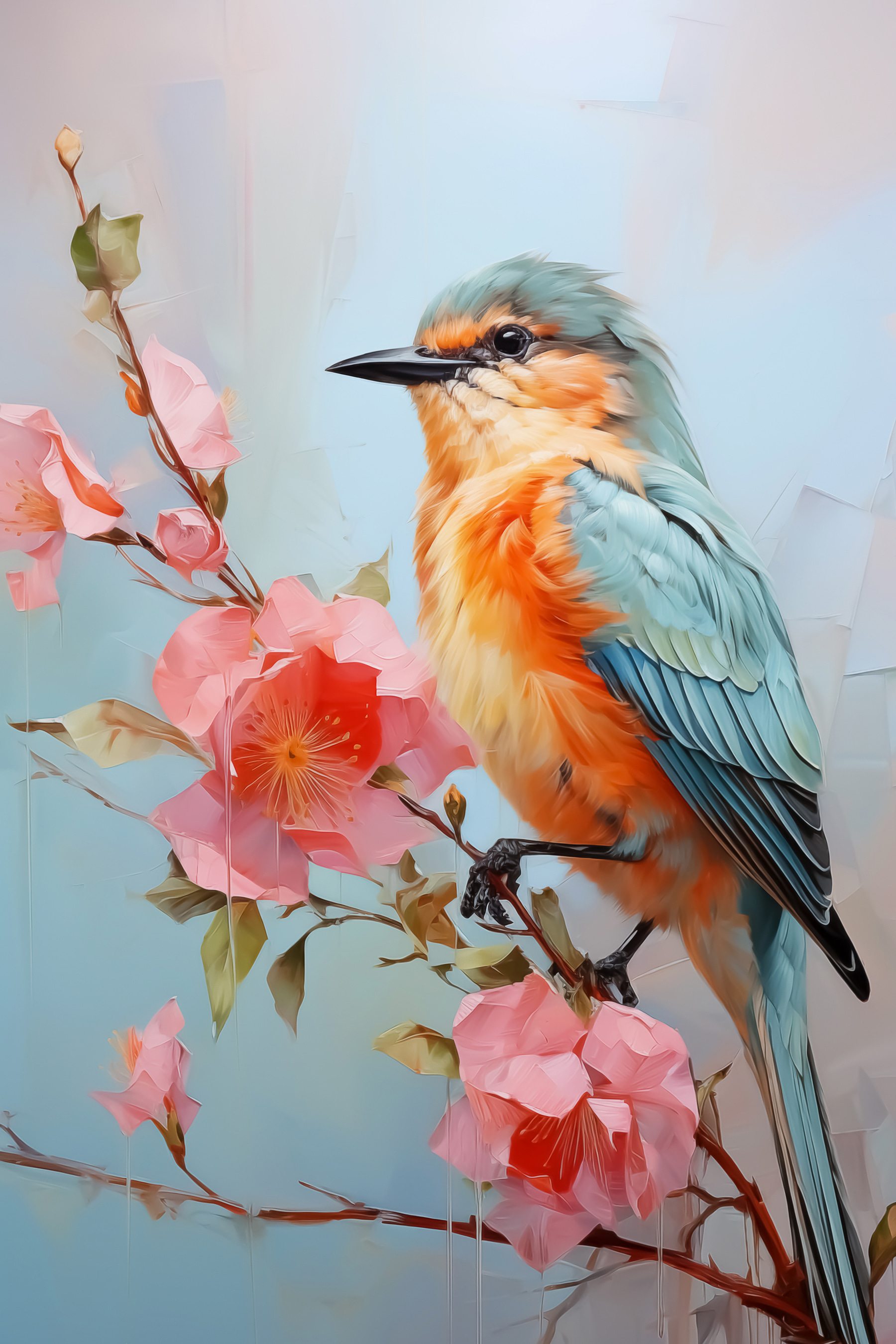 Bird on a branch with flowers Bird on a branch with flowers