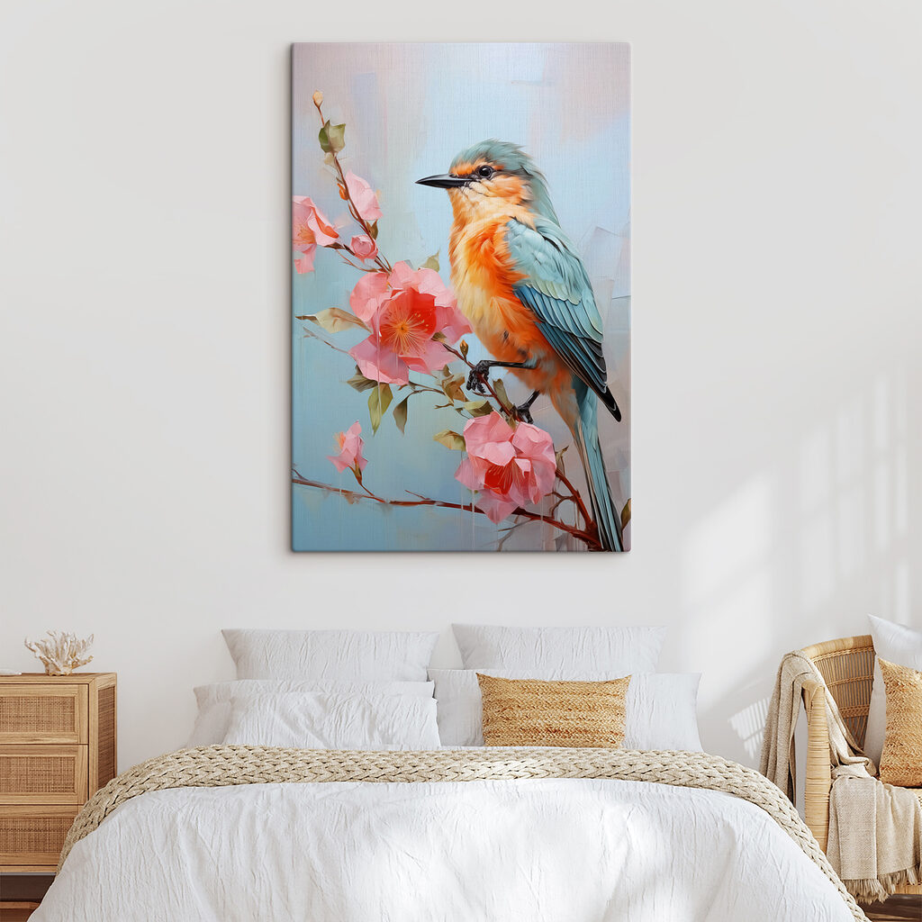 Bird on a branch with flowers Bird on a branch with flowers