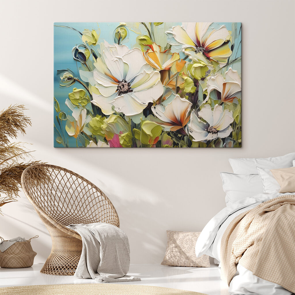 Painting of flowers on a blue background Painting of flowers on a blue background