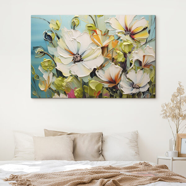 Painting of flowers on a blue background Painting of flowers on a blue background