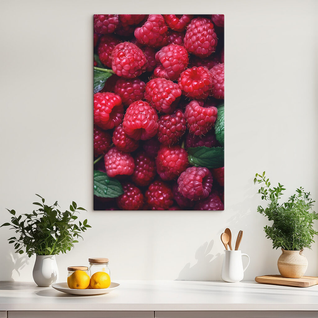 Pile of raspberries with leaves Pile of raspberries with leaves