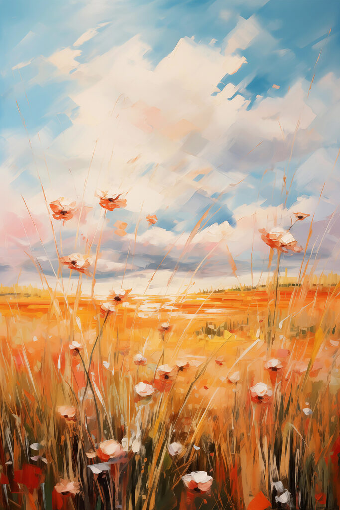 Painting of flowers in a field Painting of flowers in a field